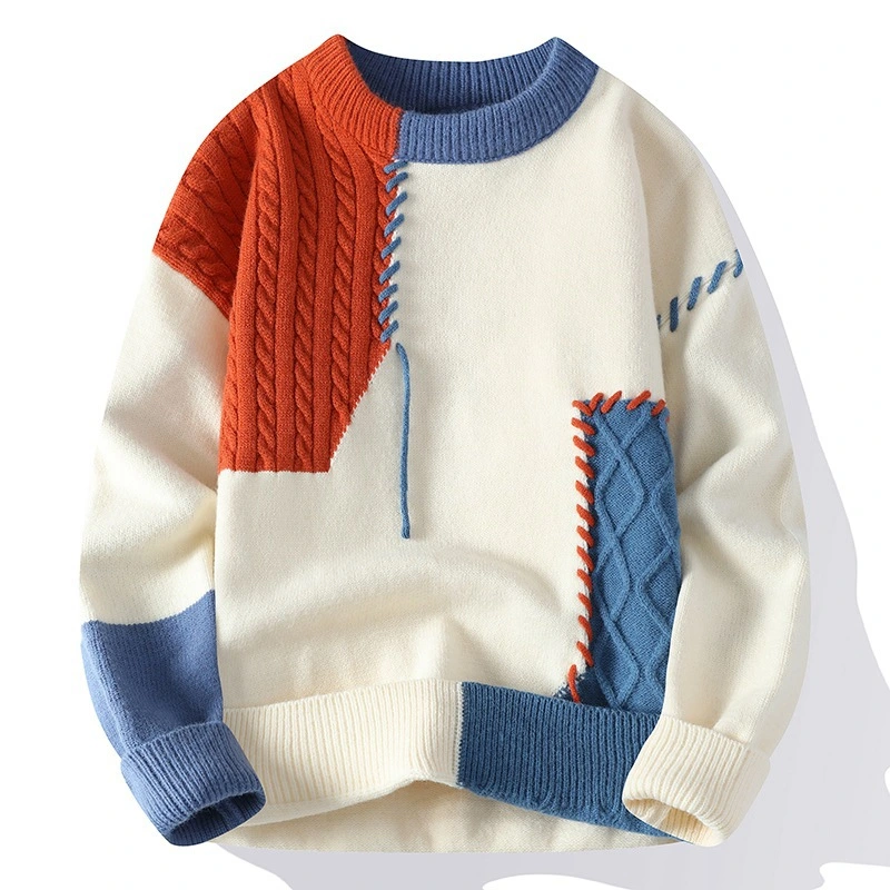 Men's Crewneck Pullover Color Block Sweater
