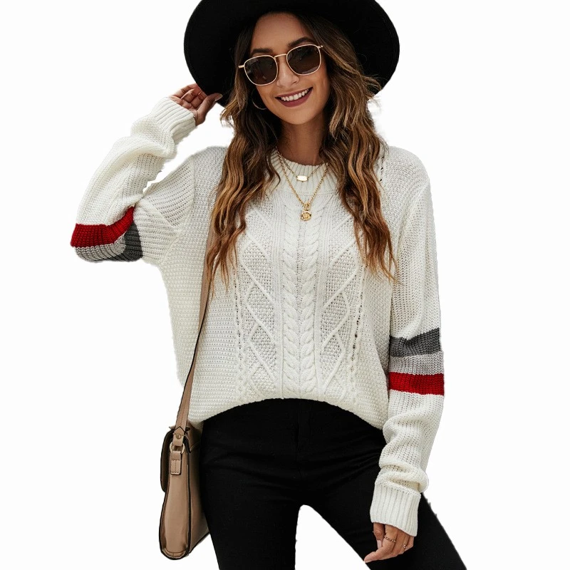 Women's Knitted Striped Sleeve Sweater